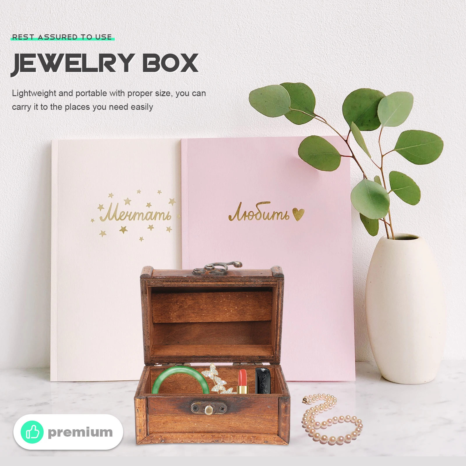 

Wooden Jewelry Box Vintage Design Portable Jewelry Storage Case Trinket Organizer Sundries Holder Retro Storage Box