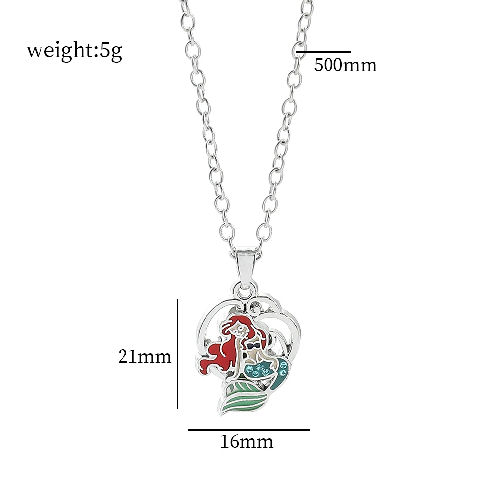 Cartoon Anime The Little Mermaid Pendant Necklace Kawaii Ariel Silver Colour Necklace for Women Jewelry Accessories Toy Gift