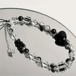 Strawberry Black Love Cute Bear Chain Charm Wrist Strap keycord Cellphone lanyard Girl Keychain Mobile Phone Case Hanging Chain