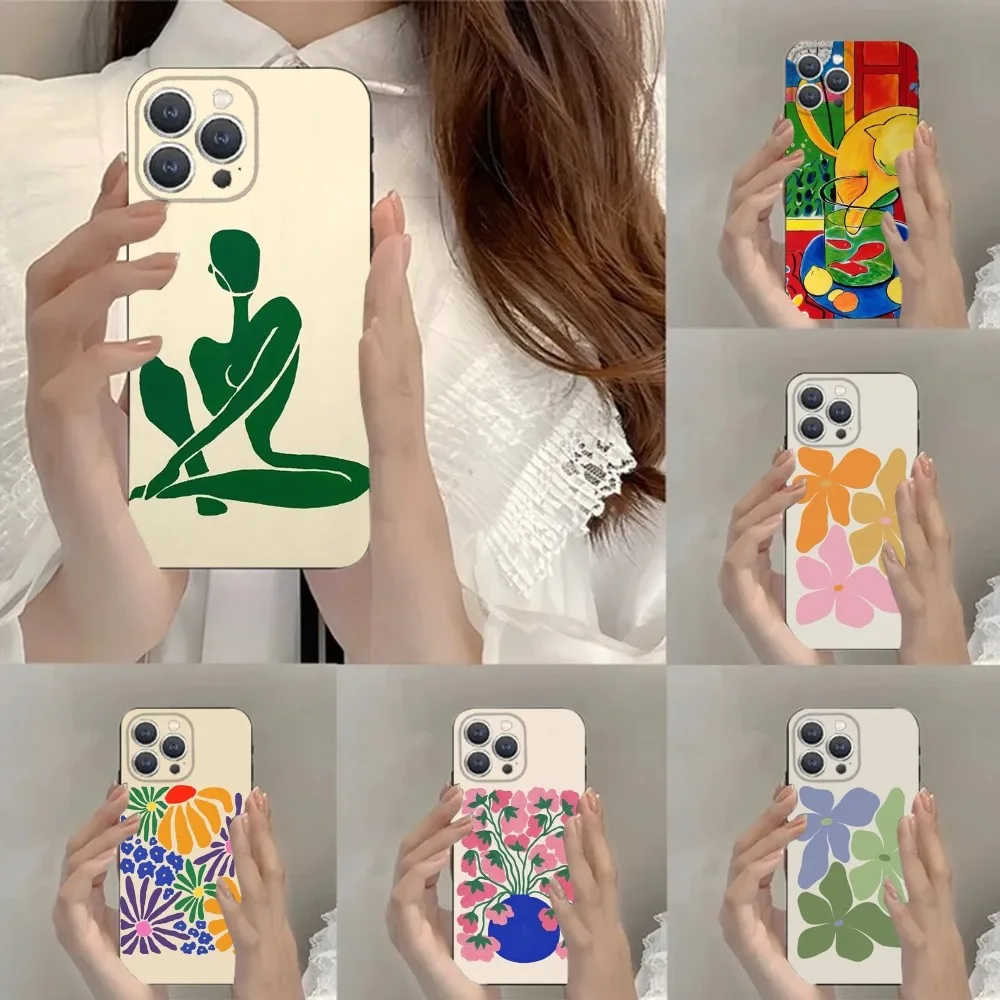 Henri Matisse cat flowers Art   Phone Case For iPhone 15,14,13,12,11,Plus,Pro Max,XS,X,XR,SE,Mini,8,7 Soft Silicone Black Cover