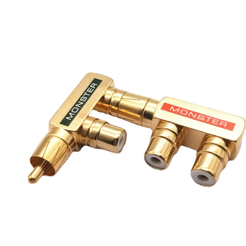 Adaptador estilo pistola banhado a ouro, AV Audio Splitter Plug, adaptador RCA, 1 macho para 2 fêmeas F Connector, acessórios DIY, novo em folha