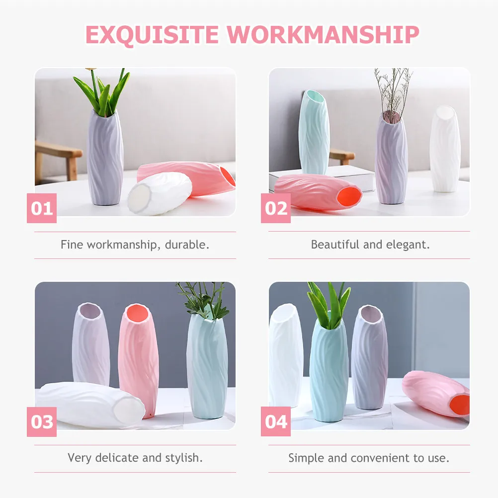 4Pcs PP Plastic Flower Vase Set Modern Minimalist Tall Bud Vases for Fresh Artificial Dried Flowers Home Office Desk Decor