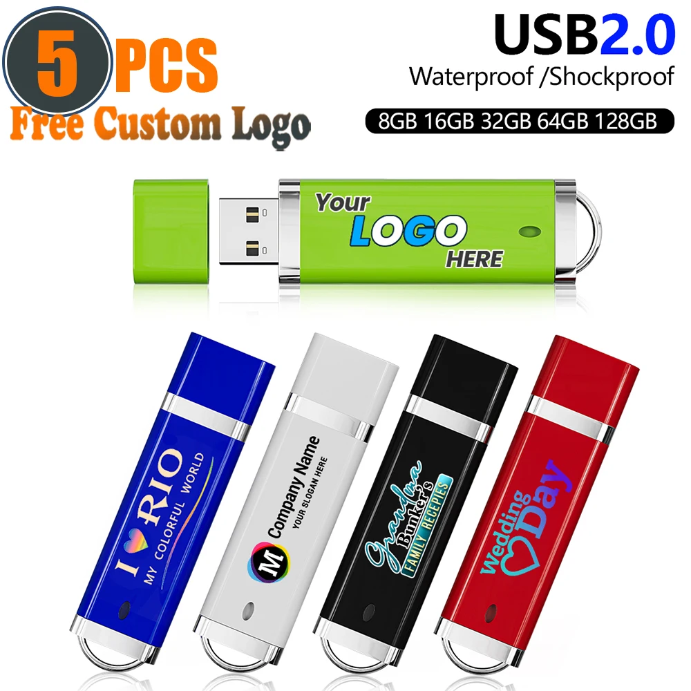 5PCS/Lot Colorful Logo Pen Drive 8GB флешка USB Flash Drive 16G Blue Pen Drive 4G U Stick 2.0 Flash Disk Waterproof Pendrive