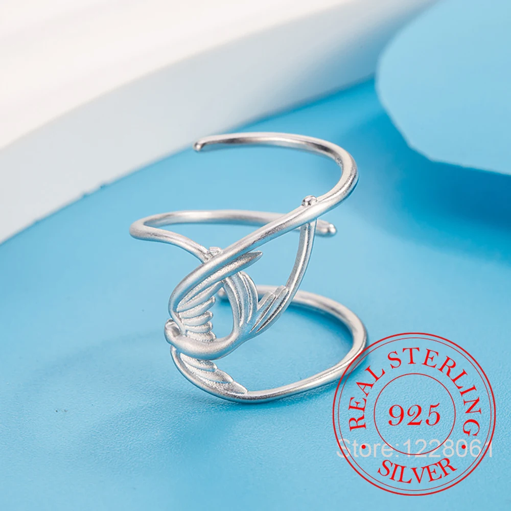 925 Sterling Silver Jewelry Luxury Matte Swallow Open Finger Rings for Women Wedding Party Jewelry For Girls Friend Gift