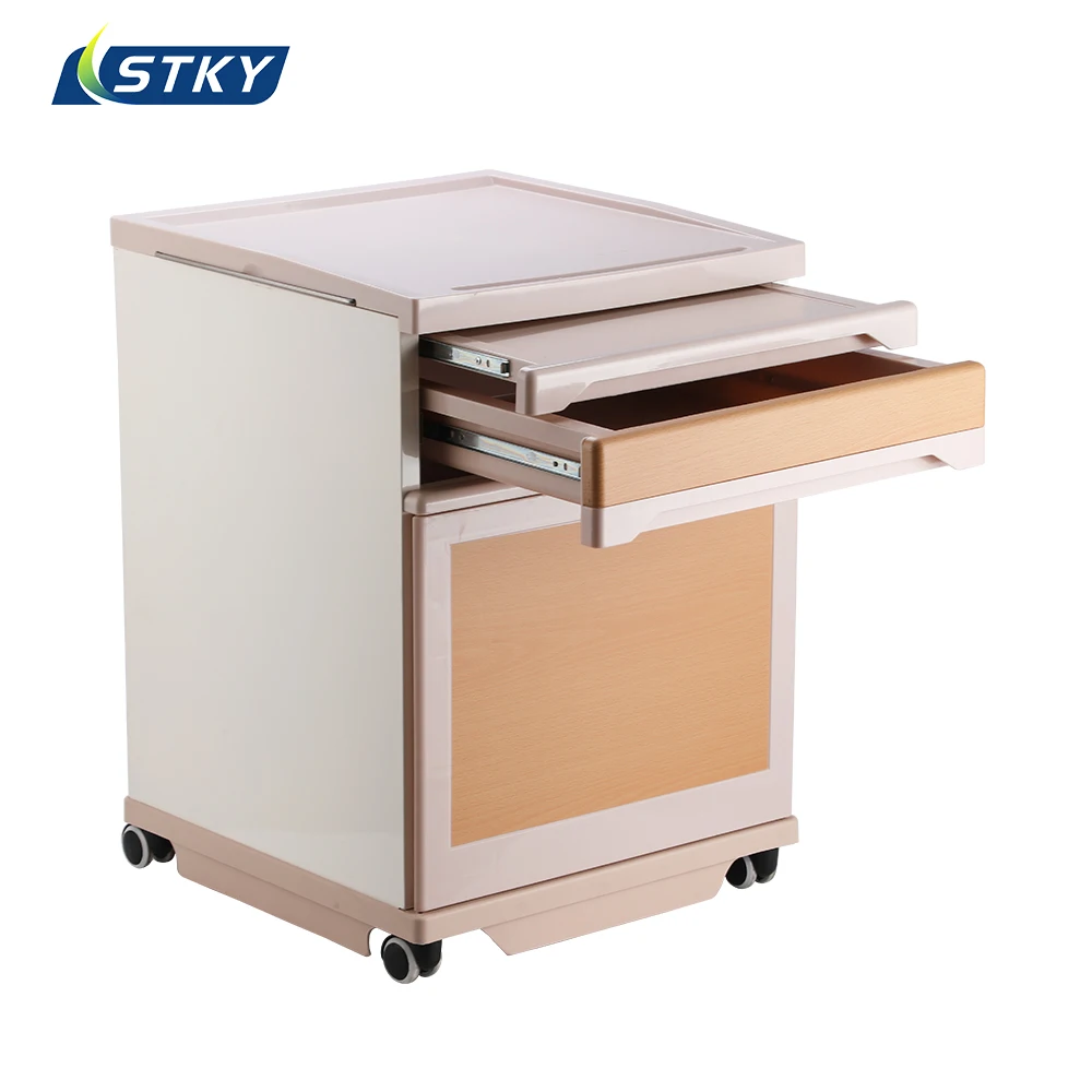 Hospital ABS Plastic Bedside Cabinet Table on Wheels