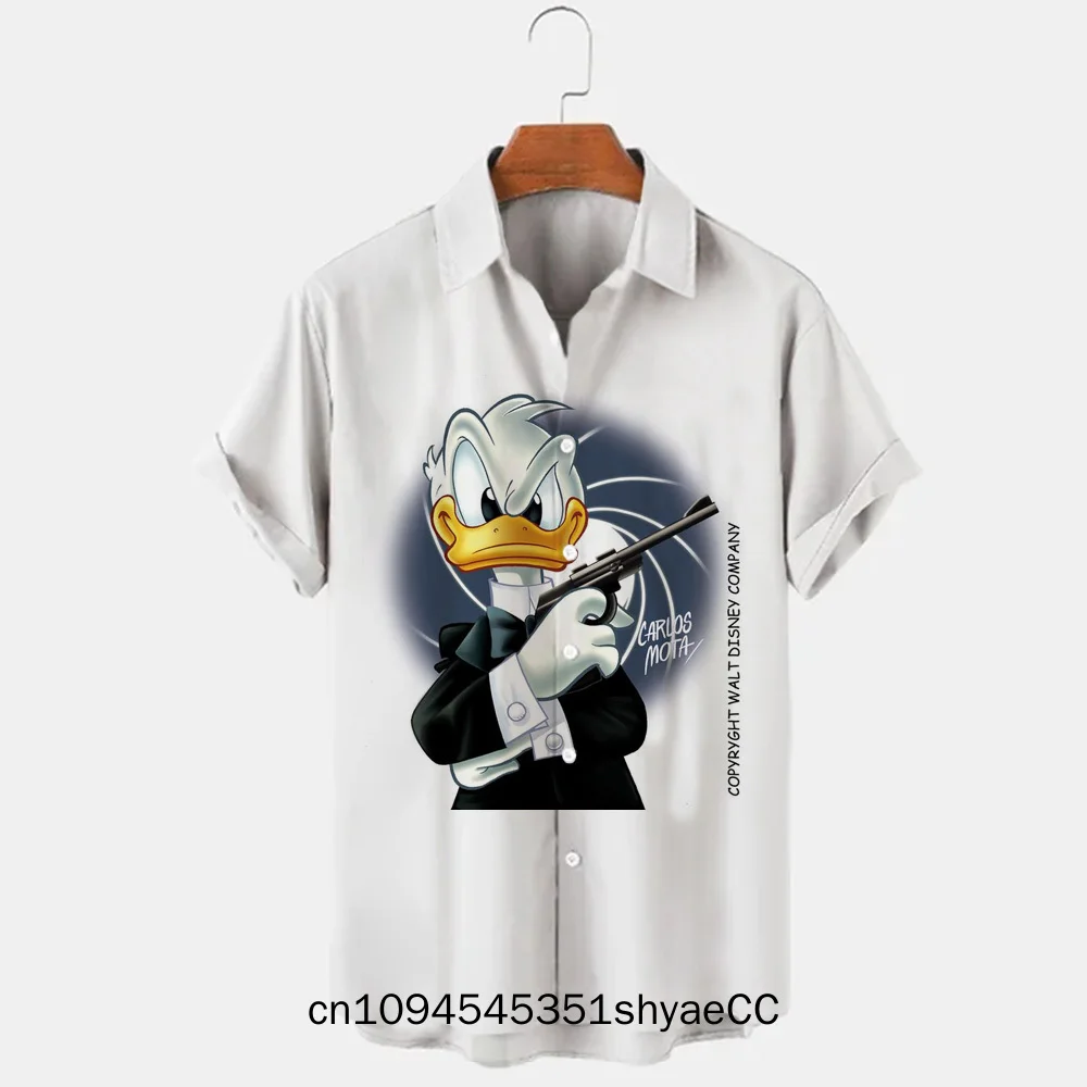 2025 Miniso 3D Printing Disney Donald Duck Mickey Mouse Temperament Men's Shirts Summer Fashion Street Trend Retro Boutique Tops