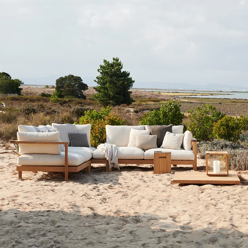 

！@Minimalist Teak Patio Sofa Premium Solid Wood Frame with Plush Outdoor Cushionsgarden Sofas for LuxuryTerraces & Boutique Hote