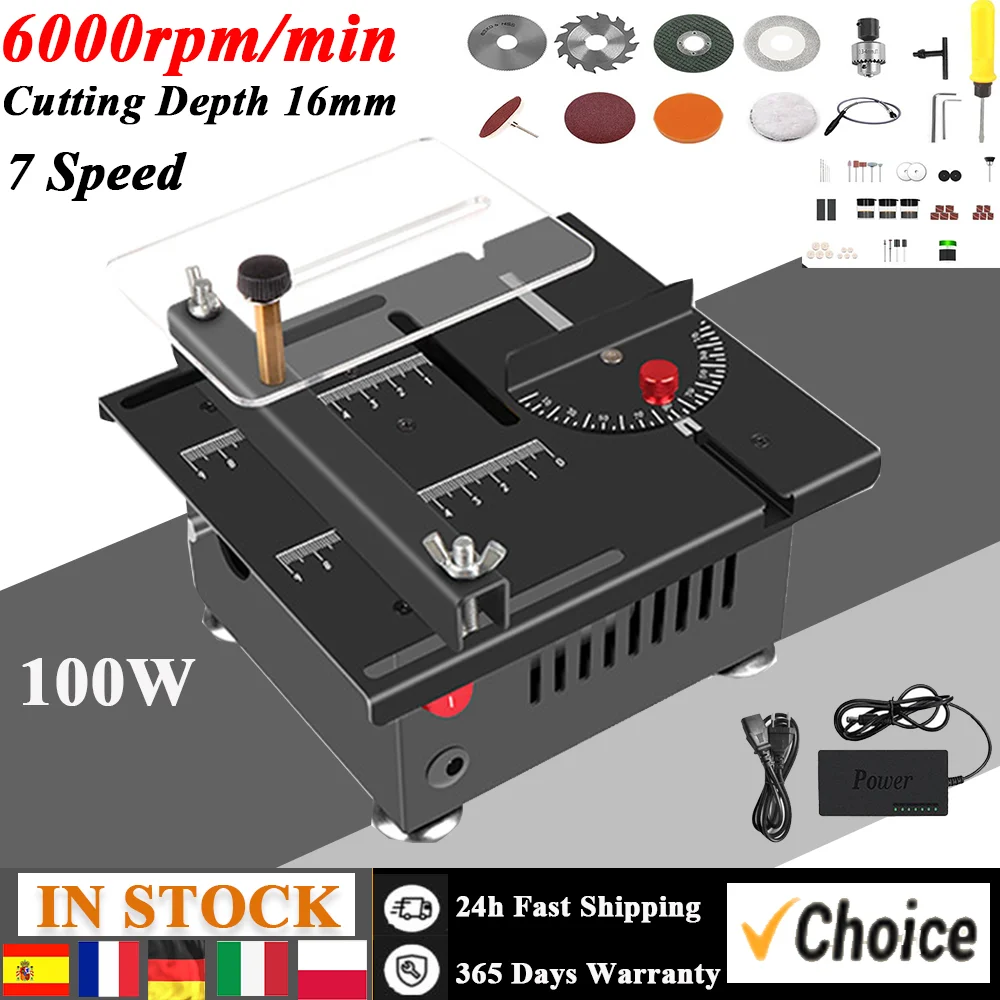 100W Multi-Functional Table Saw Mini Desktop Electric Saw Cutter Speed Angle Adjustable Liftable Blade 16MM Cutting Depth