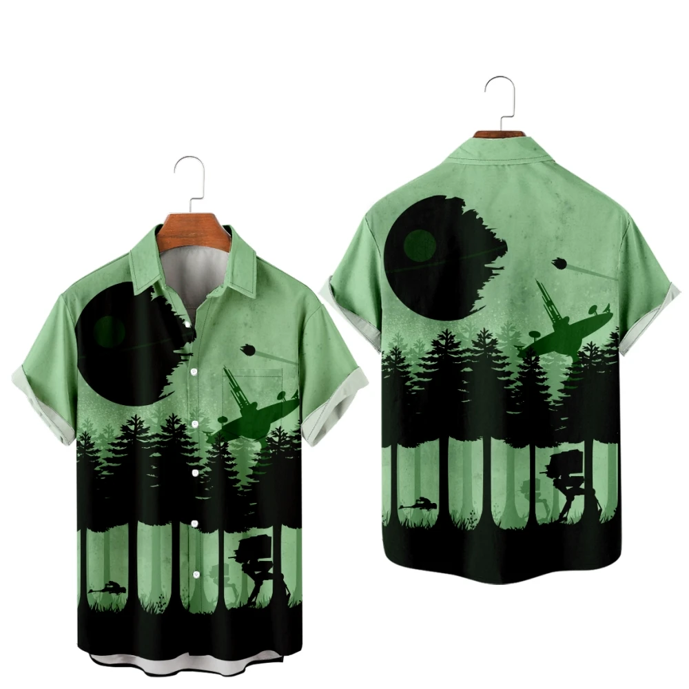 

Hawaiian Shirts for Men Green Color Creative Painting Short Sleeve Shirts US Style Summer Tops Breathable