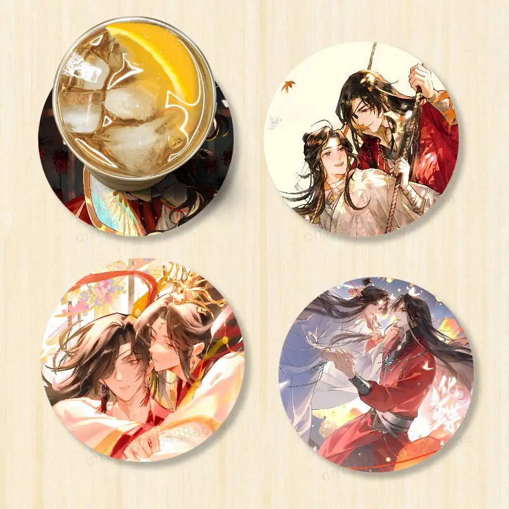 H-Heaven Officials Blessing Round Wooden Coasters Non-Slip Suitable for Drinks Tea,Coffee Home Perfect Gift