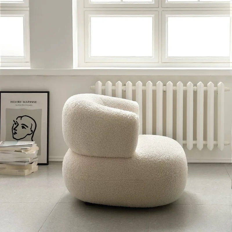 MOMO Nordic Creative Simple Casual White Lamb Wool Lazy Small Apartment Single Sofa Chair Living Room Balcony