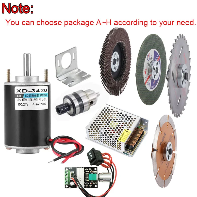 

Микромотор с постоянными магнитами XD-3420, 12В/24В, 3500/7000 об/мин, 30Вт, для станков для резки и полировки, газонокосилок и дрелей