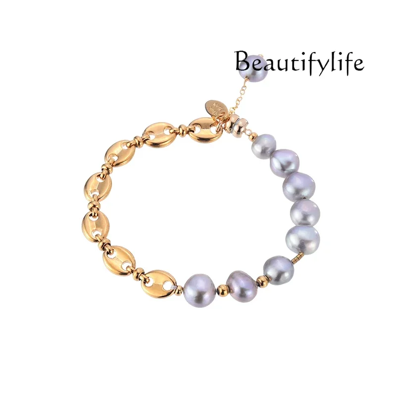 

European and American simple retro bracelet women's bracelet niche design sense natural pearl splicing jewelry