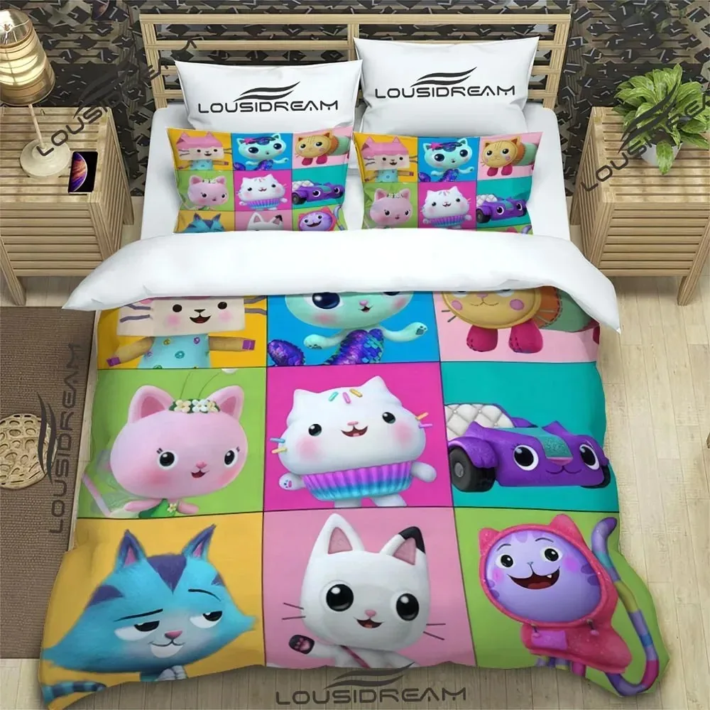 Cartoon Gabby's Dollhouse Bedding Set For Bedroom Soft Bedspreads For Bed Linen Comefortable Duvet Cover Quilt And Pillowcase