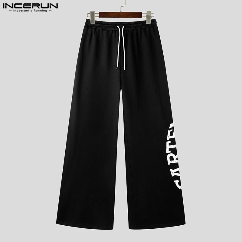 INCERUN Men Pants Casual Loose Long Pants 2025 Korean Style Fashion Printing Handsome Fashion Wide Leg Trouses Men Streetwear