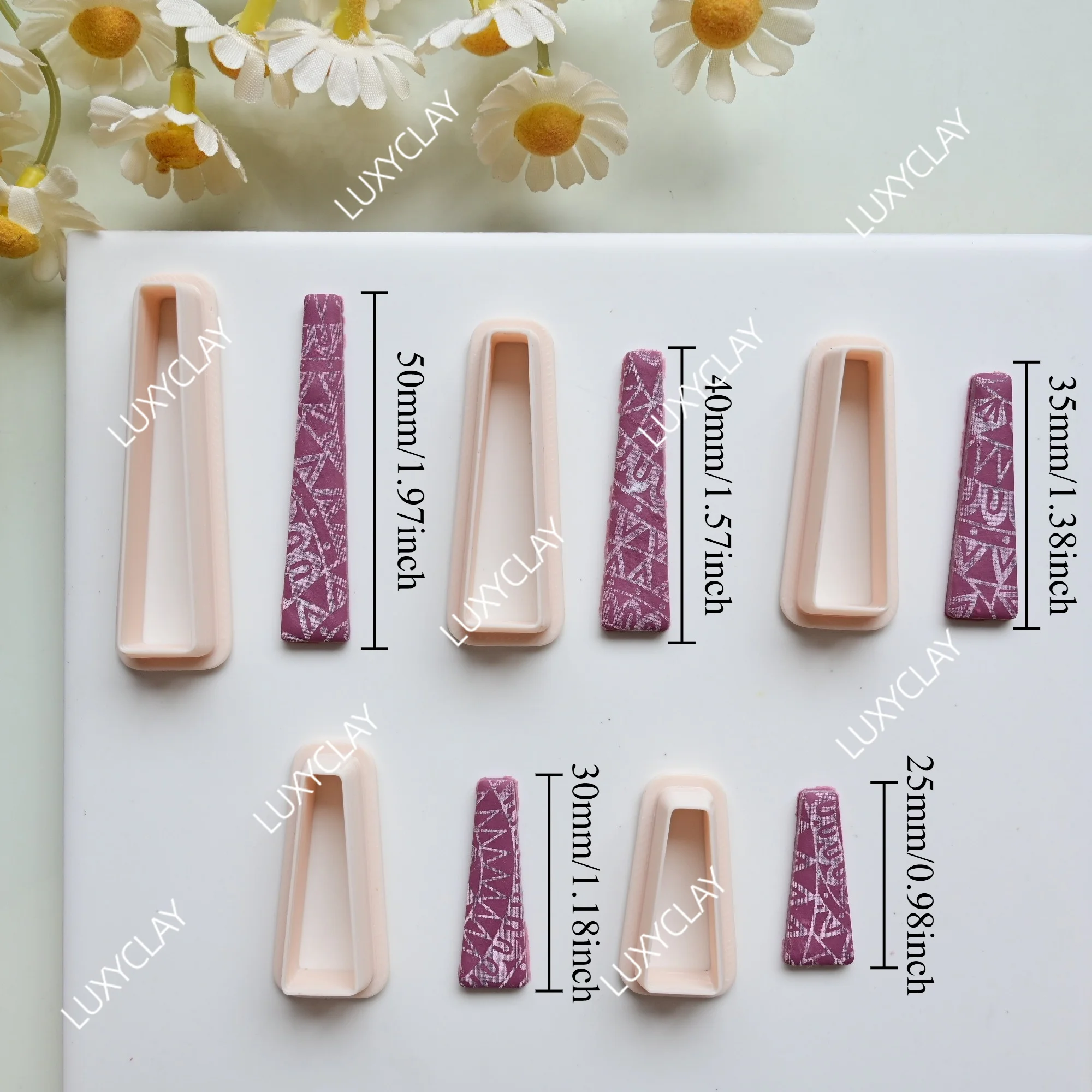 5pcs Tapered Rectangle Pattern Clay Molds, Long Slim Trapezoid Shape Polymer Clay Cutters for DIY Jewelry Earrings Making