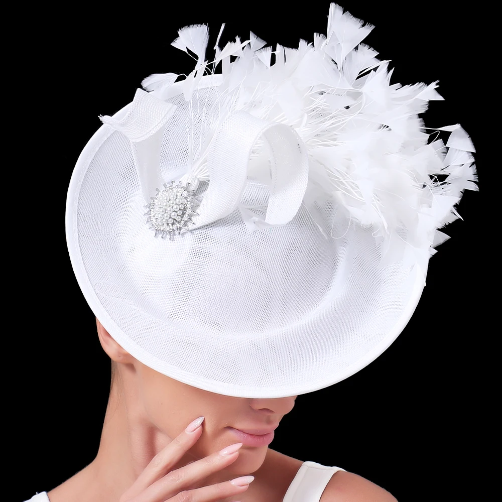 

Imitation Sinamay Wedding Fashion Fascinator Hat Women Lady Cocktail Race Headwear Bride Wedding Hair Accessories With Feather