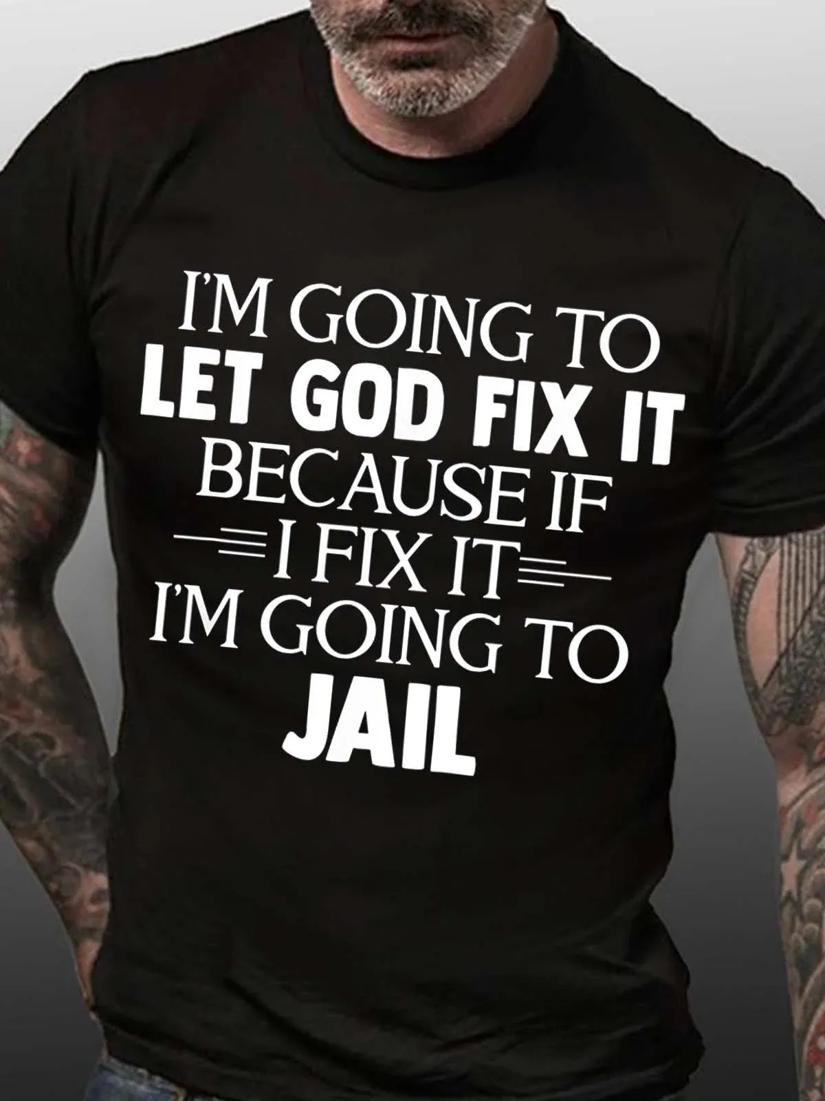 Graphic Print Casual Tee ShirtsMen Let God Fix It Letters Cotton T-Shirt