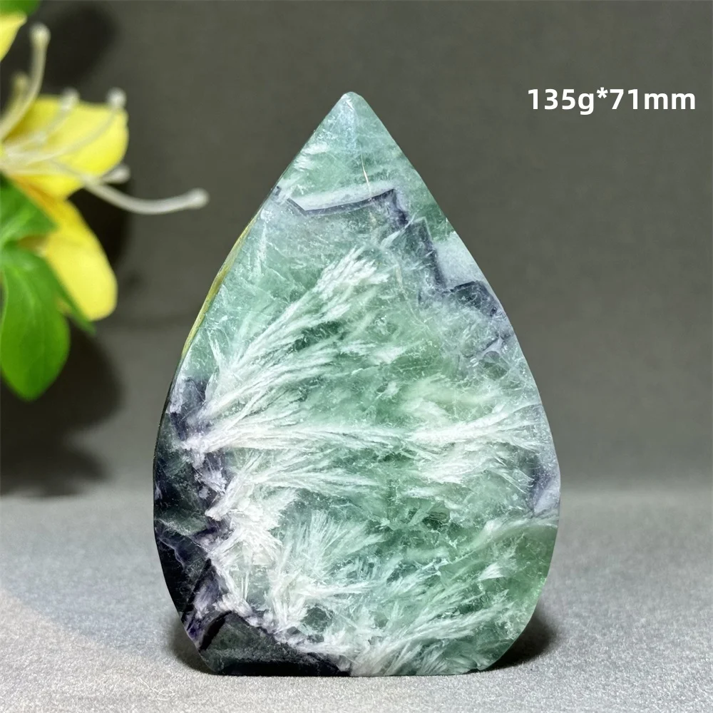 Natural Gemstone Feather Fluorite Ornament Free Body Torch Mineral Crystal Spiritual Stone Chakra Home Decoration