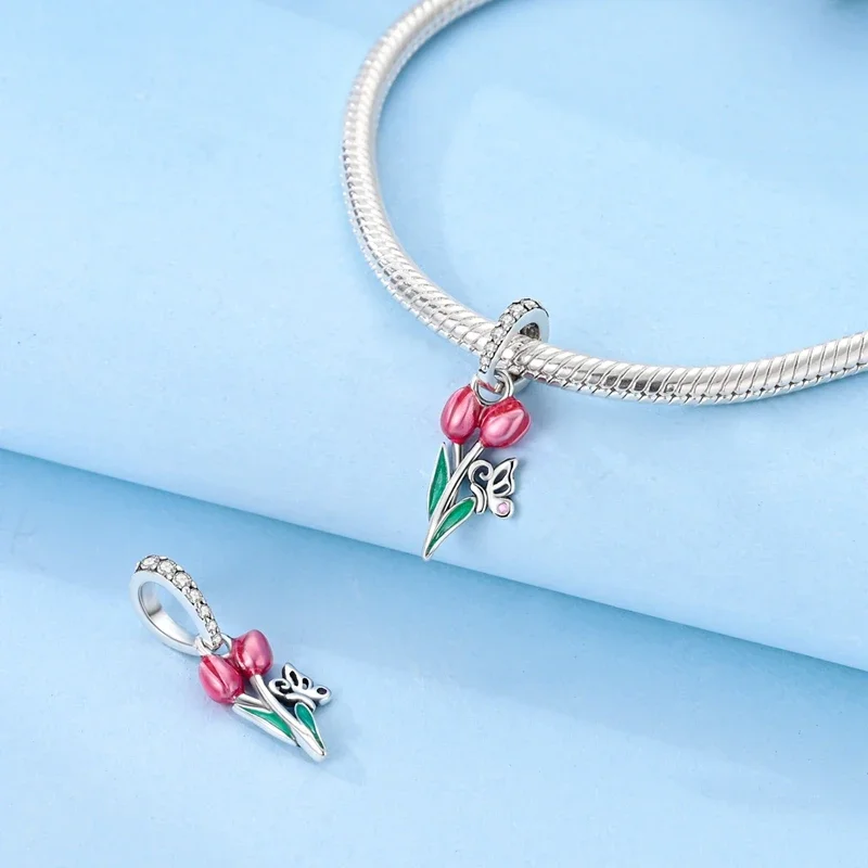 Charms Hot Sales 925 Silver Plated Bouquet Romantic Flower Language Theme Beads Fit Original Bracelets DIY Gifts Fine Jewelry