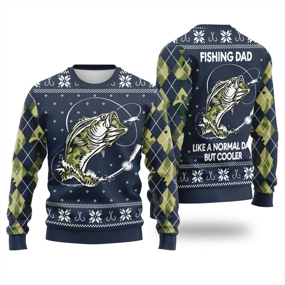 Sudadera con estampado de lubina y equipo de pesca para mujer, Sudadera con capucha fea de Navidad para invierno, Jersey informal, ropa de calle festiva Harajuku