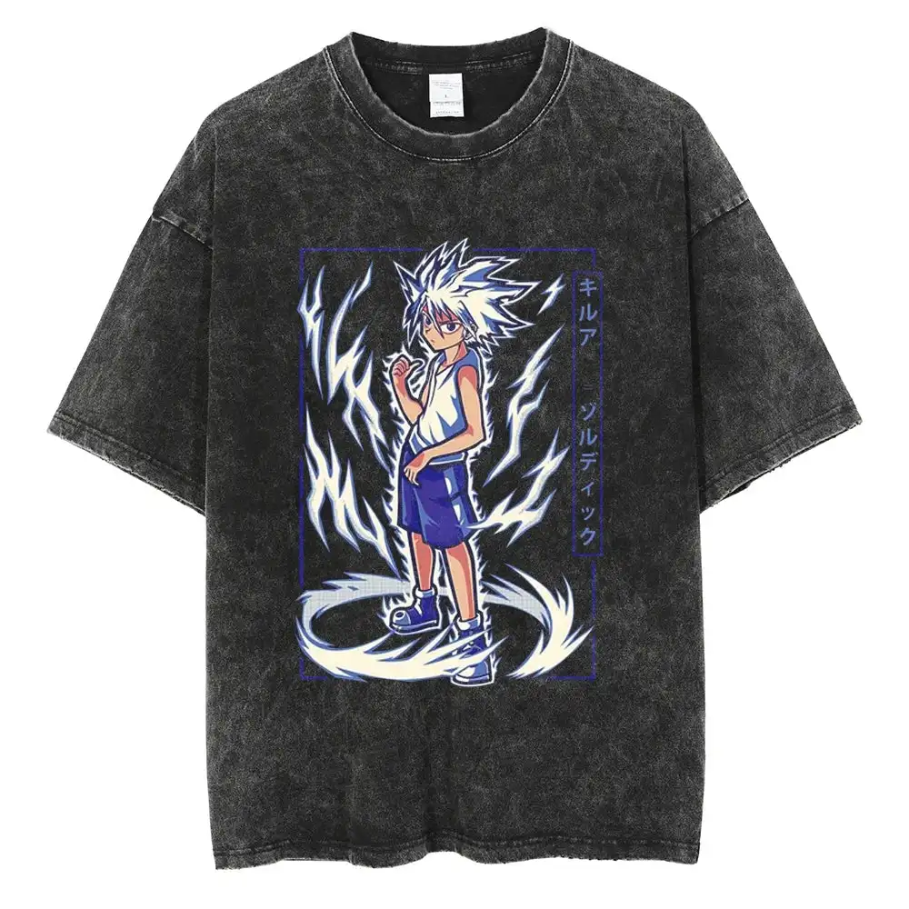 

Killua Electric Vintage Anime Graphic Tee Hunter x Hunter T-Shirt Mens 2026 Summer Fashion Oversize Street Harajuku Y2K Clothing