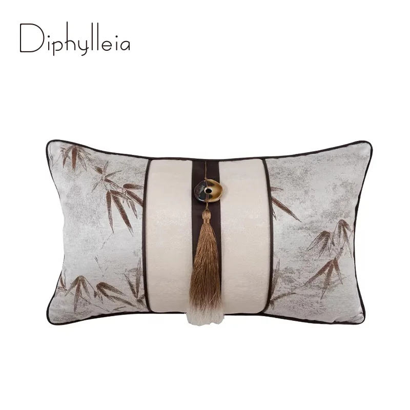 Diphylleia Wabi-Sabi Home Decorative Pillow Caes Luxury Irregular Design Bamboo Leaves Jacquard Cushion Cover For Villa Hotel