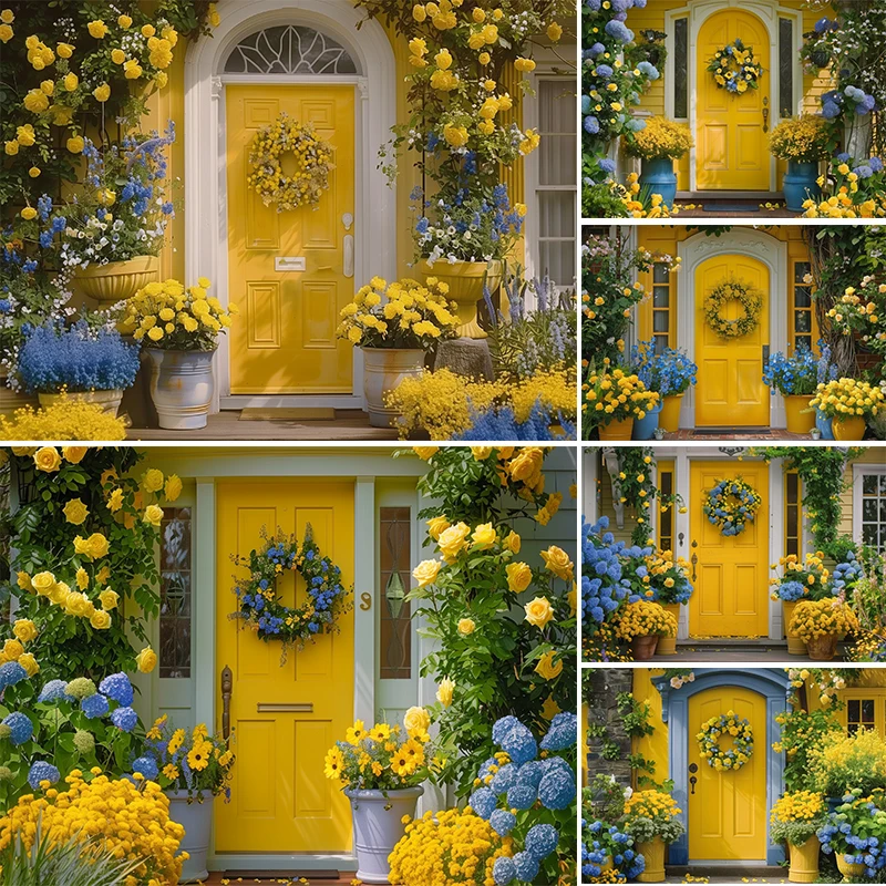 

LS Photography Background Spring Easter Cottage Front Door Flower Kids Birthday Party Portrait Decor Backdrop Photo Studio