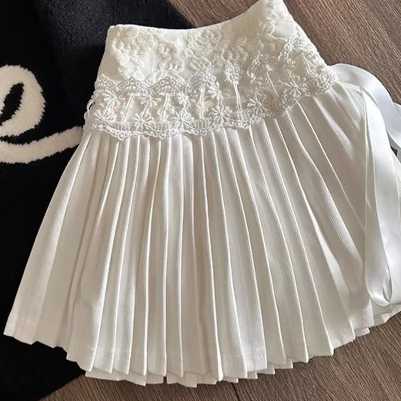 Women's Summer Cake Skirt Fashion High Waist Lace Splicing A-line Pleated Skirt mini 2025 Casual Trendy Clothes Y2k