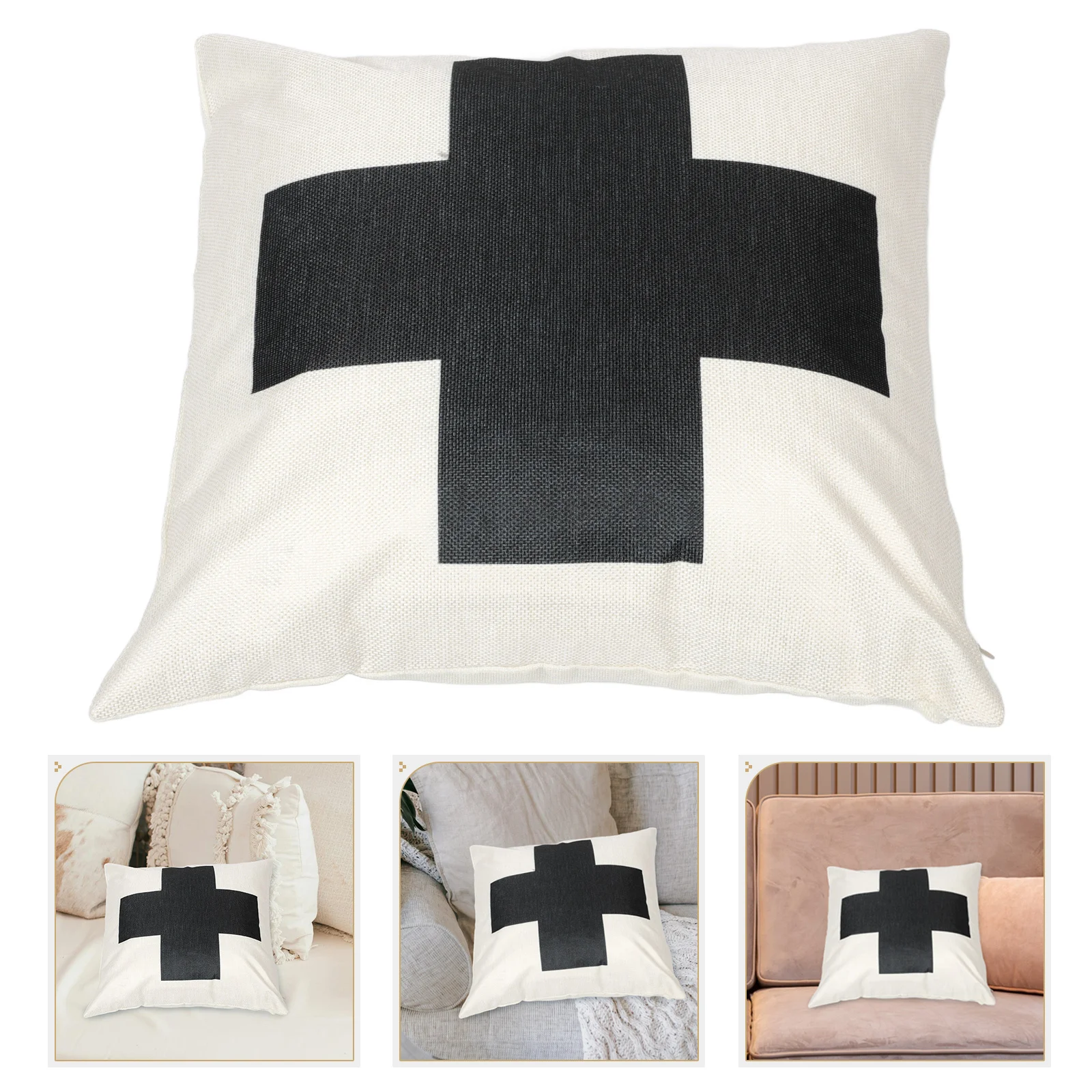 

Cross Pillowcase Linen Fabric Decorative Pillow Cover For Bed Sofa Chair Washable Zippered Cushion Protector Pillow Covers