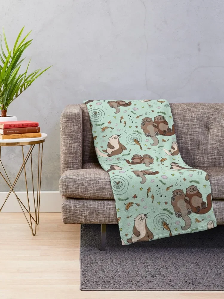 Otters in Blue Throw Blanket Thermals For Travel For Sofa Thin heavy to sleep Quilt Blankets