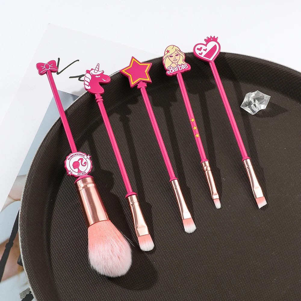 Disney Pink Barbie Creative Metal Handle Makeup Brushes Set for Women Teen Girls Fans Eye Shadow Brushes Tools Birhtday Gifts