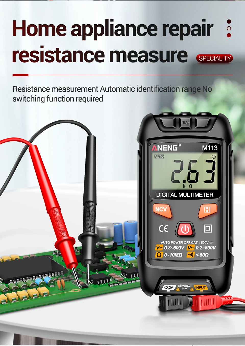 ANENG M113 Inteligent Multimeter 1999 Count Digital AC/DC Voltage Meter Ohm NCV Measuring Mini Instruments Electricity Test Tool