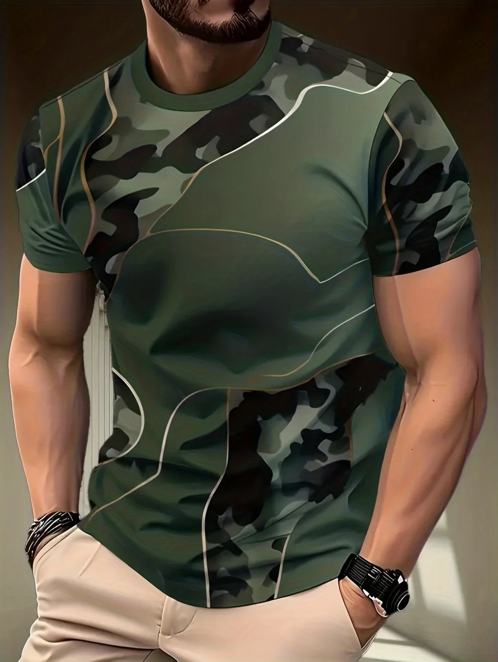 Summer Men's 3D Camouflage Graphics Printed T-Shirt Short Sleeve O-Neck Comfortable Tops Tees Outdoor Sportswear Men's Clothing