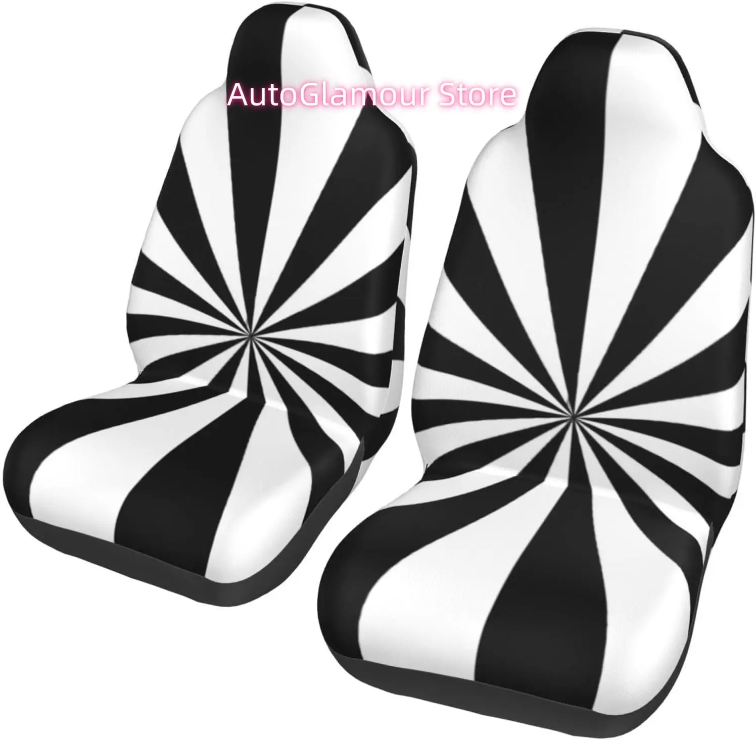 Check and Stripes - Black and White 2-Piece   Seat Cover Complete Set - Elastic Seat Protection Cover for Cars, Tru