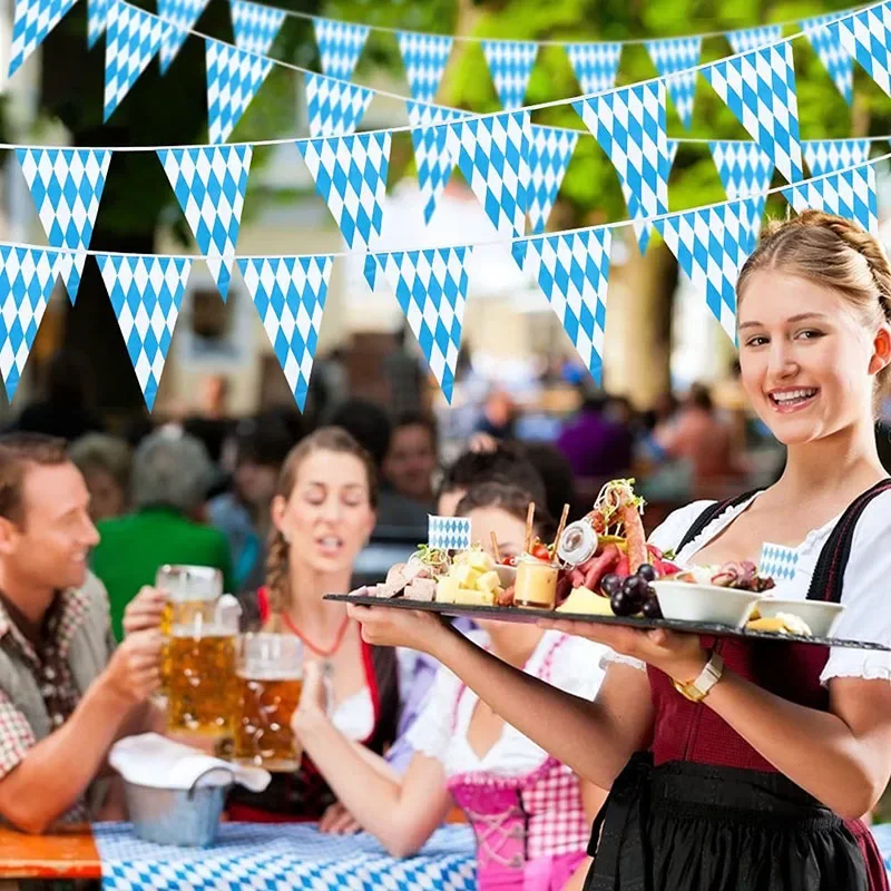 10 Meter blau weiß Gitter Kunststoff Banner Flagge Deutsch Bier Festival Wimpel für Bar Oktoberfest Themen Party Dekorationen – Detail 4