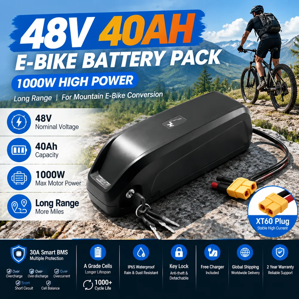 Neuer, hochwertiger, wiederaufladbarer 36V-48V-Akku mit 20Ah, 30Ah oder 40Ah Kapazität, Modell Hailong, geeignet für Yadi BBS02, BBS03, BBSHD-Motoren mit 500W-2000W Leistung und BMS, inklusive