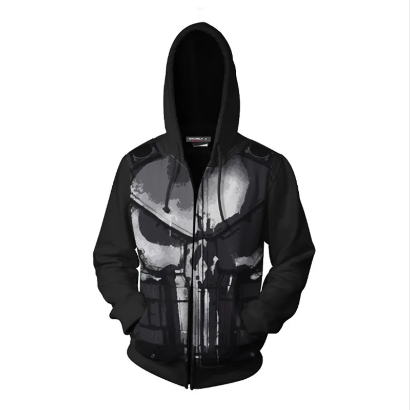 3D Printed Punisher Zip-up Hoodie, AliExpress Wholesale Source, Hooded Zip-up Sweatshirt view 2