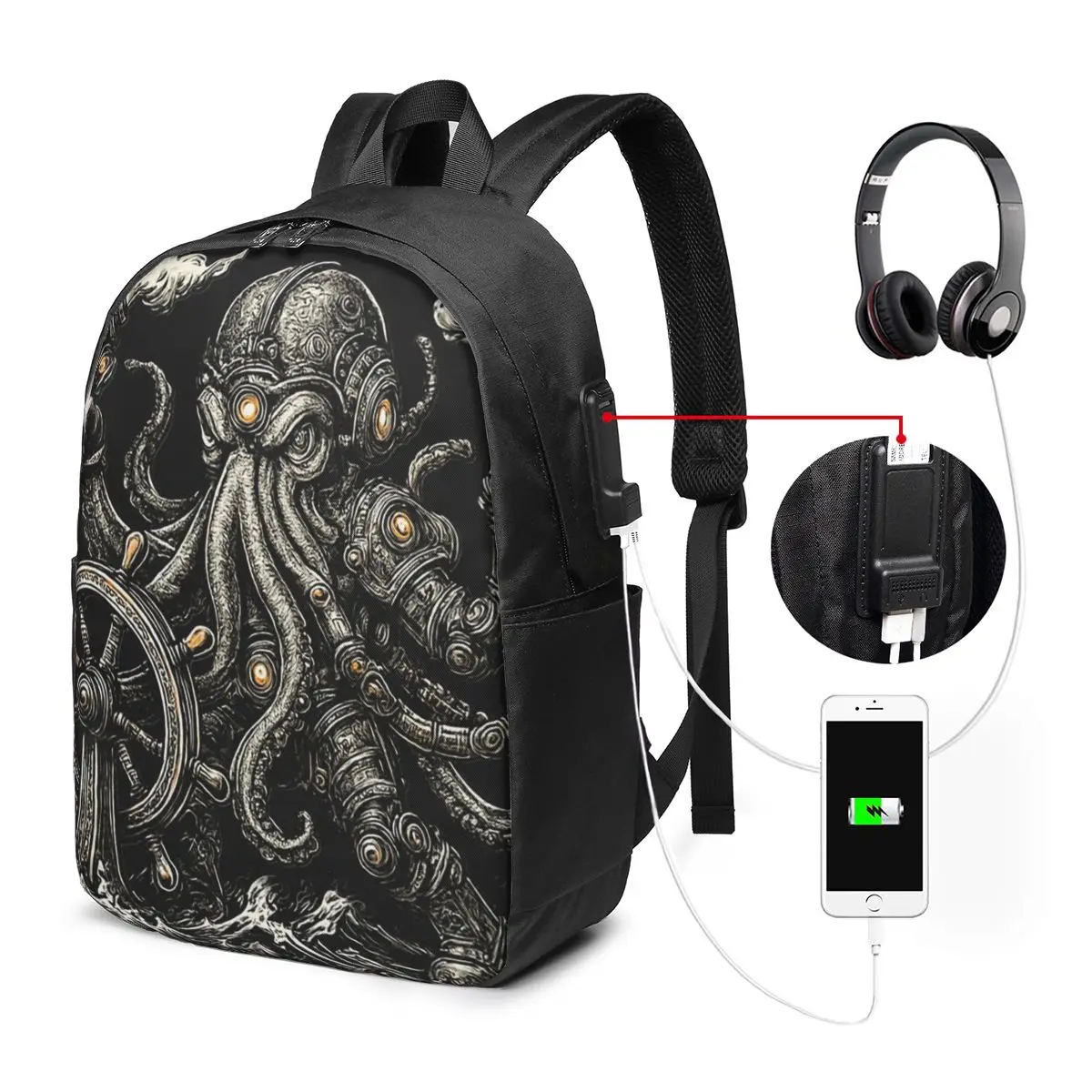 Steampunk Style Octopus Design Backpack Travel Notebook Bag Computer College Student School Bag Laptop Shoulder Bags Men Women