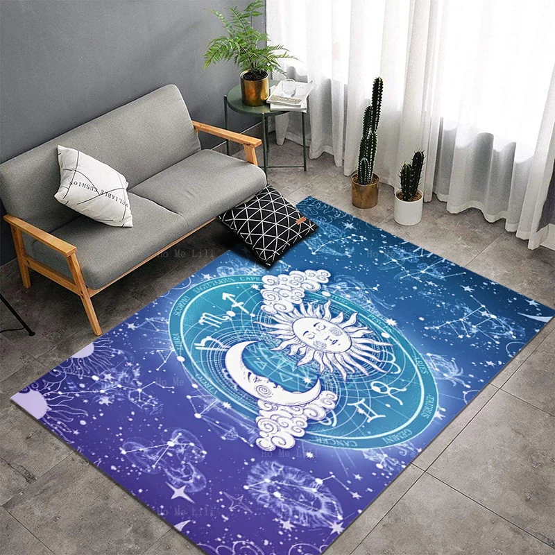 Universe Astrology Sun Moon And Rising Signs Pink And Blue Zodiac Old Cartoon Carpet By Ho Me Lili For Floor Decor Rugs