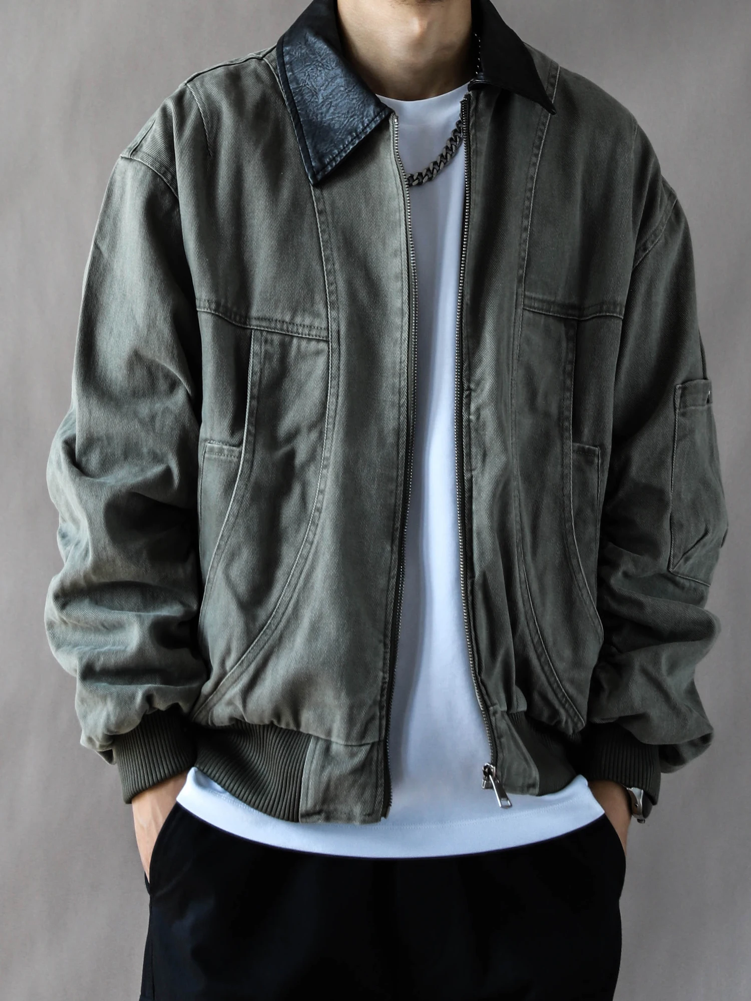 

Мужская куртка в американском ретро-стиле, плотная, свободного кроя, повседневная, весна-осень, новинка 2025 года, уличный стиль, с отложным воротником, утепленная