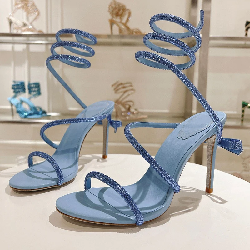 Sandalia Women Glisten Crystal Bow Decor Gladiator Snake Shaped Elastic Strap Thin Hight Heels Sandals Summer Party Dress Shoes image 2