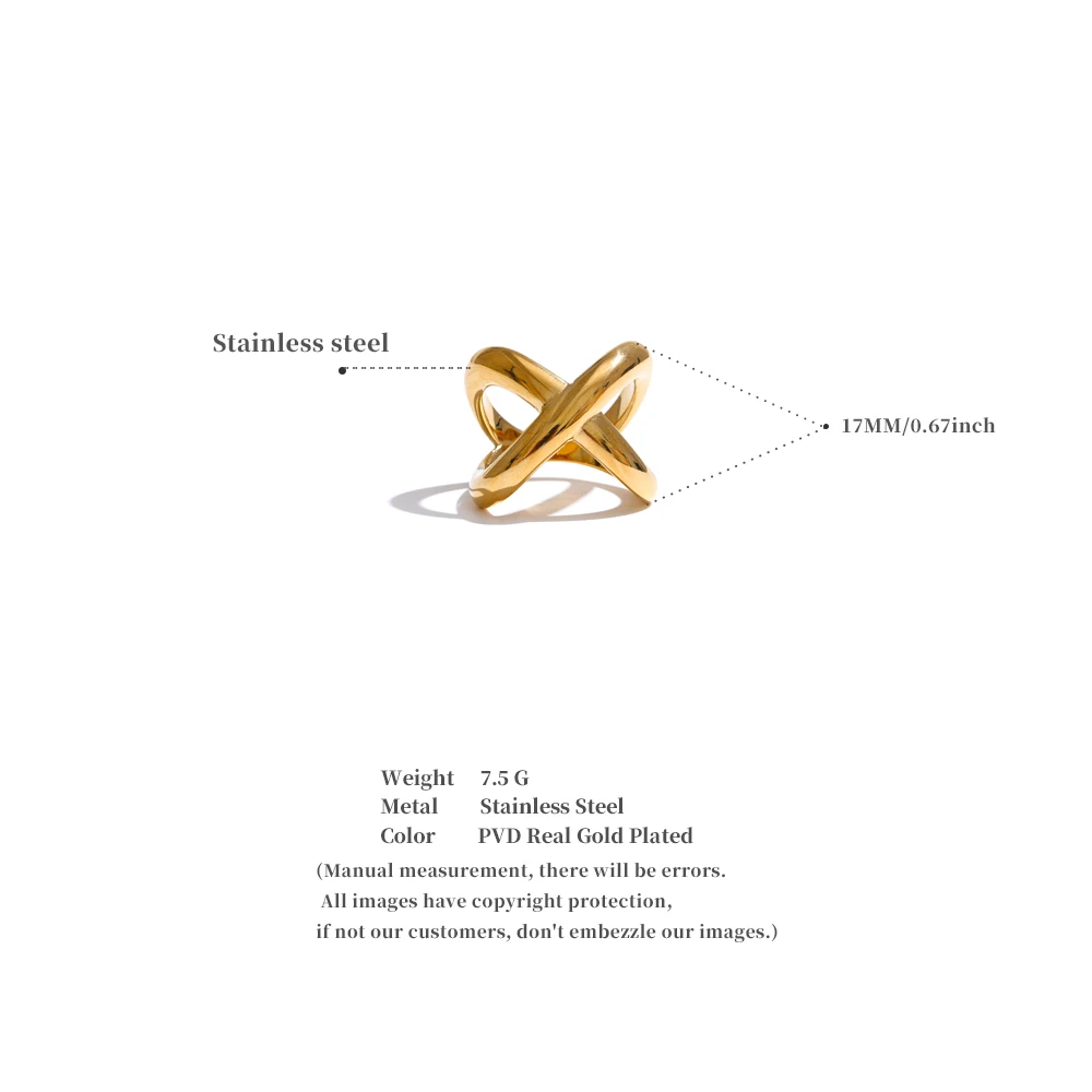 Yhpup # PVD-beschichteter Statement-Edelstahl in X-Form, geometrischer Fingerring, wasserdicht, glattes Metall, handgefertigter polierter Schmuck – Detail 7