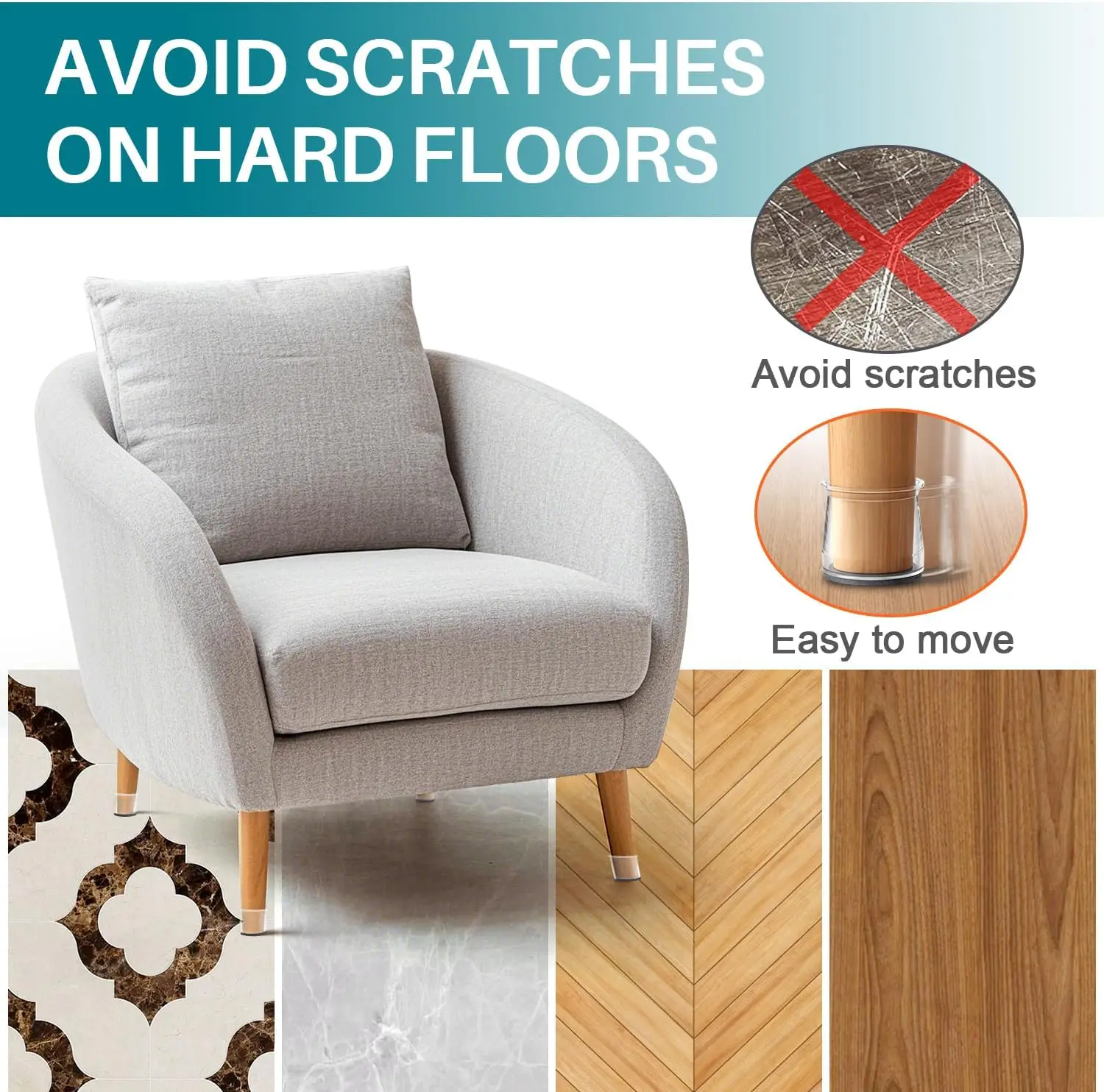 16 Pcs Chair Leg Floor Protectors for Hardwood Floors, Silicone Chair Caps Covers Furniture Pads Sliders W/ Wrapped Felt Bottom