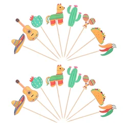 16 Pcs Paper Bamboo Cake Topper Cactus Insert Picks Mexican Carnival Party Cupcake Decorations Adorn Props Cake Decorating