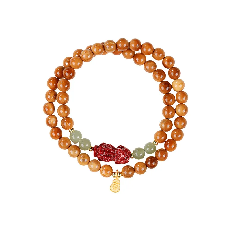 

Natural Hetian Jade, Sandalwood & Purple Gold Sand Pixiu Bracelet – New Chinese Style Gift for Women