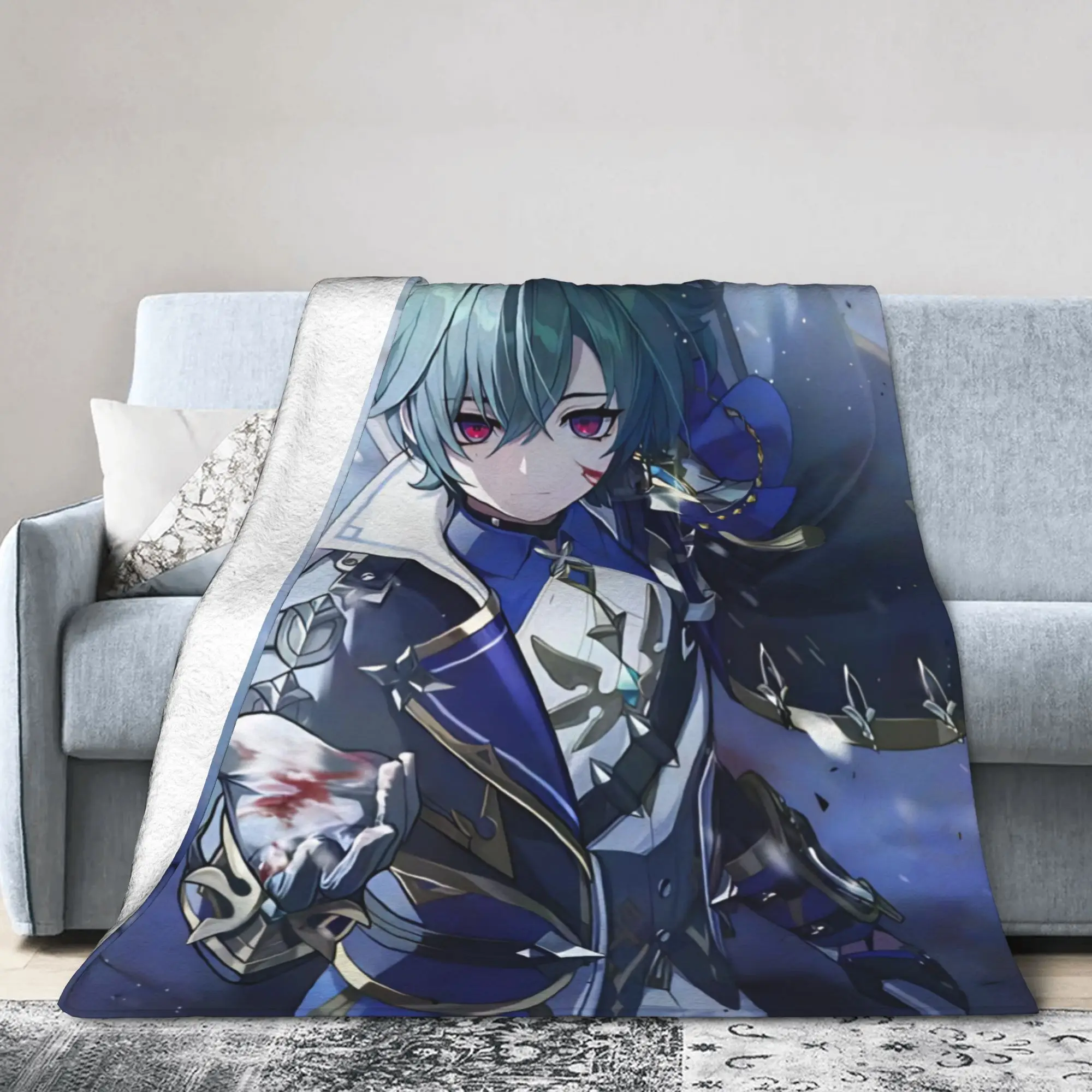 Lohen Game Fleece Throw Blanket Genshins Impacts Blankets for Bedding Bedroom Lightweight Bedding Throws