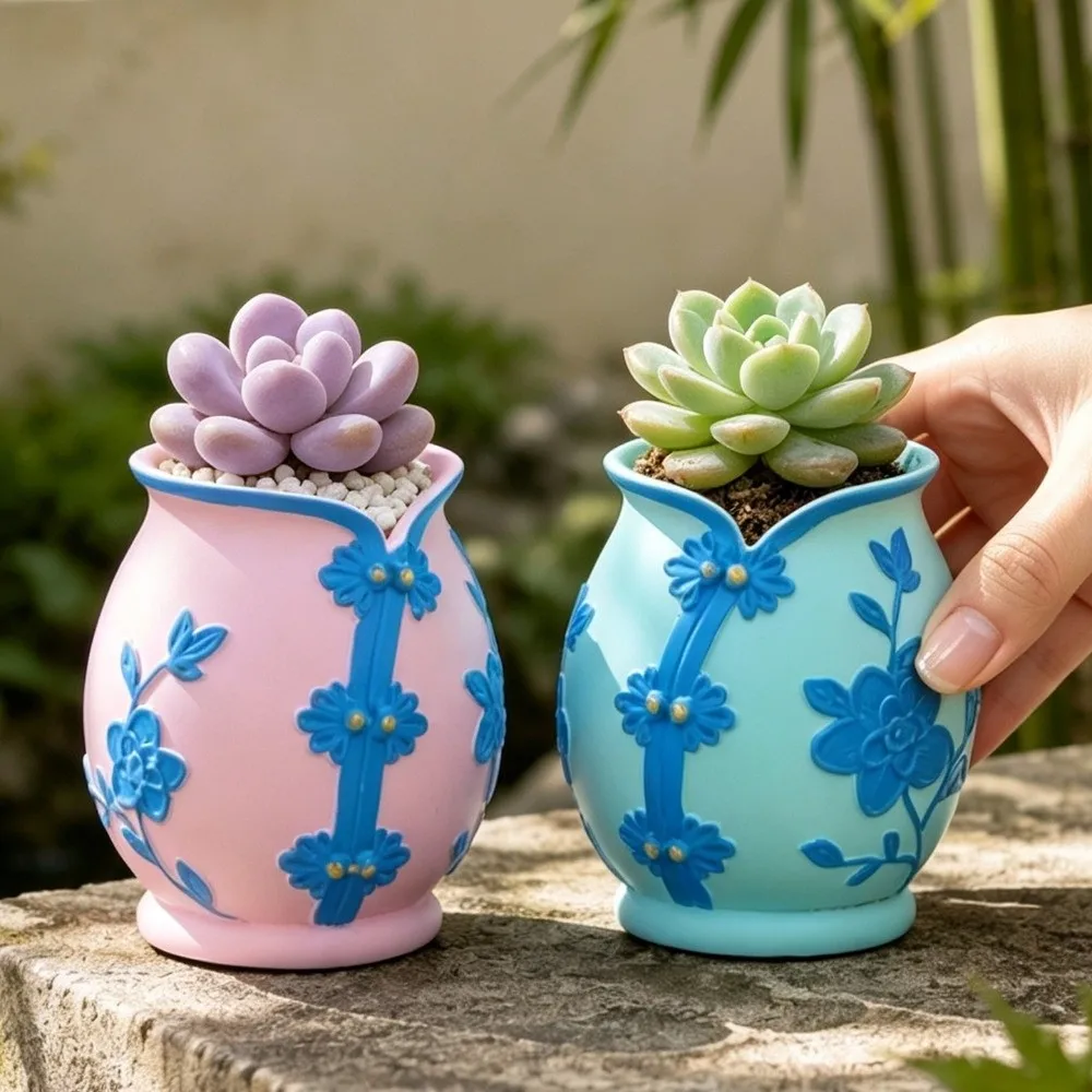 Durable Chinese Style Cheongsam Shape Pen Holder Vinyl Desktop Storage Makeup Brush Pot Creative Succulent Planter Desktop