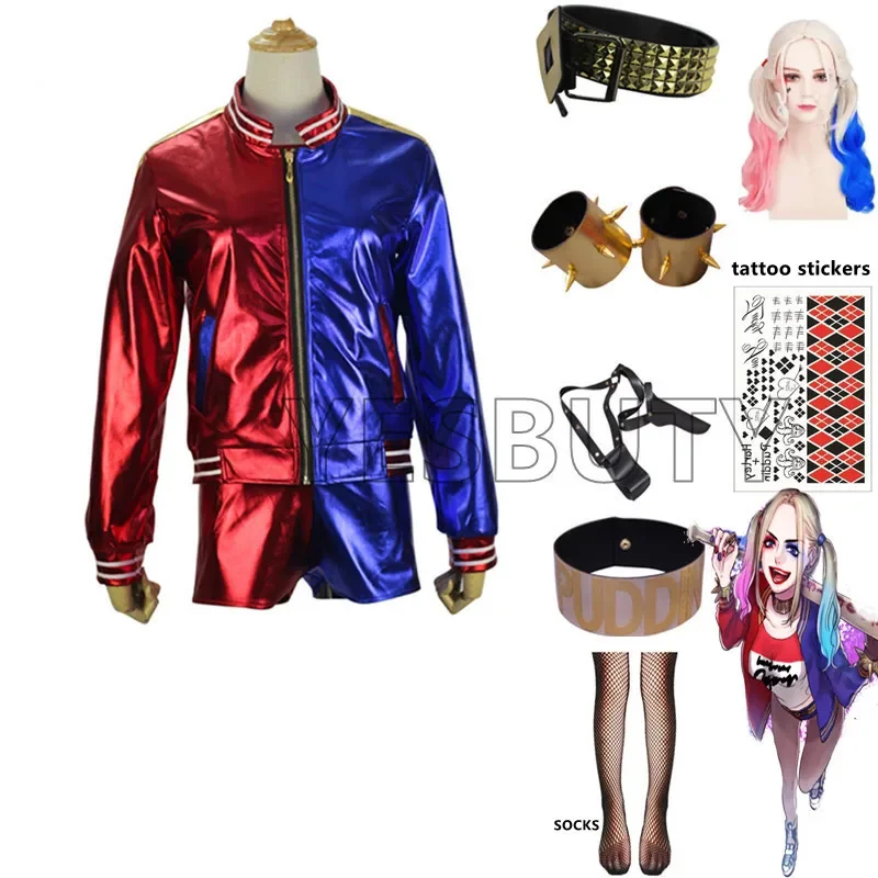 Hot Toys Suicide Harley Cosplay Squad Anime Halloween Costumes Adult Girls T Shirt PantsJacket Belt Wig New Year Outfit