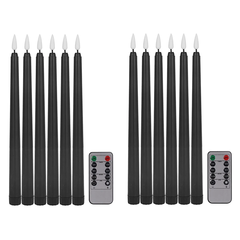 

Promotion! Pack Of 12 Remote Halloween Taper Candles,Black Color Flameless Fake Pillar Candles,Battery Candles With Contain